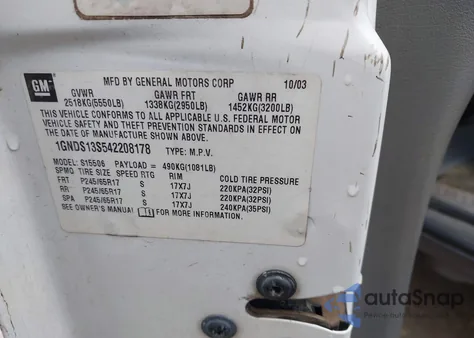 2004 Chevrolet Trailblazer Lt from USA, damaged, VIN 1GNDS13S542208178